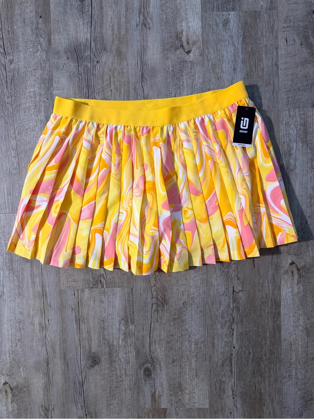 Ideology Womens Pleated Active Skirt XL Yellow Pink Golf Tennis Pickleball